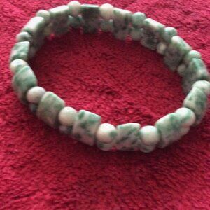 Vintage Natural Moss Agate Gemstone Stretch Bracelet